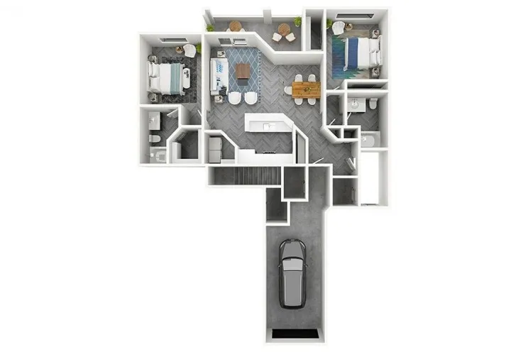 2 Bedroom 2 Bath Floor plans attached garage